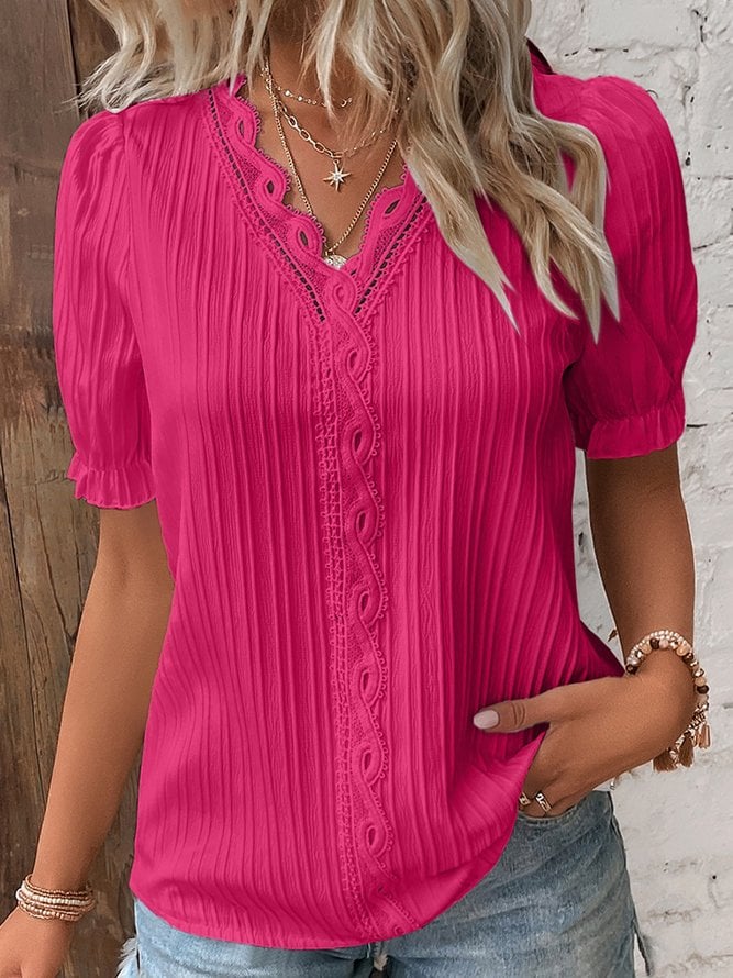 🛒49%OFF🔥V Neck Plain Lace Elegant Shirt（Buy 2 Free Shipping）