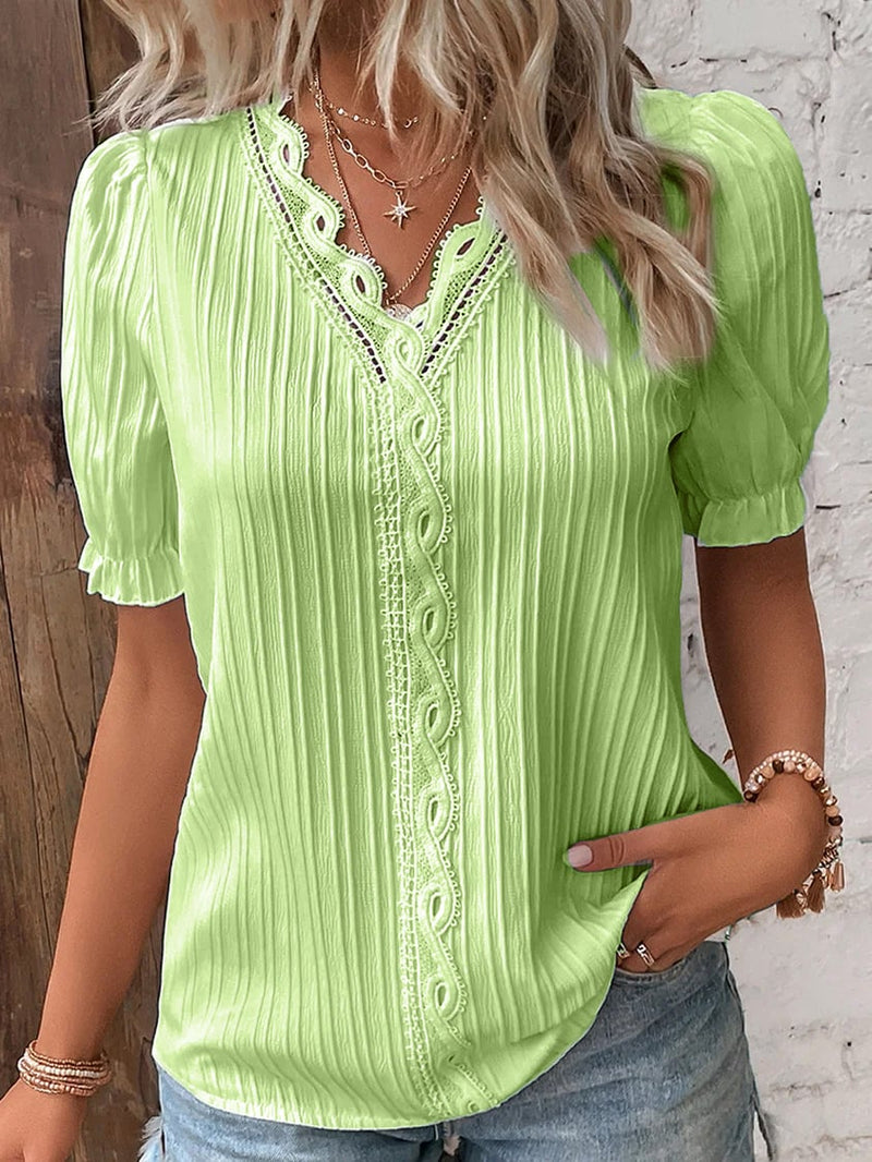 🛒49%OFF🔥V Neck Plain Lace Elegant Shirt（Buy 2 Free Shipping）
