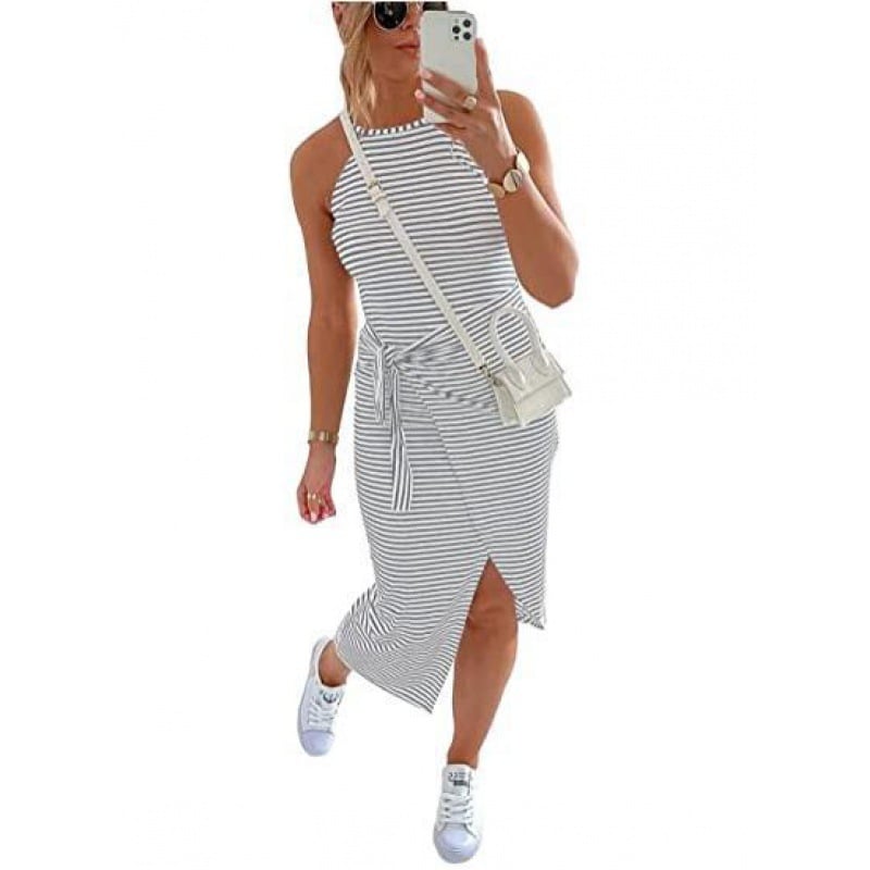 🔥2023 Hot Sale 😊Casual Sleeveless Striped Midi Dresses(49% OFF🎉)