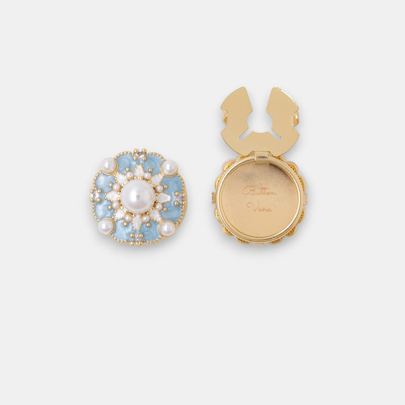 Macaron d’Azure Button Cover Set – 18K Gold Enamel & Zirconia Parisian Accent