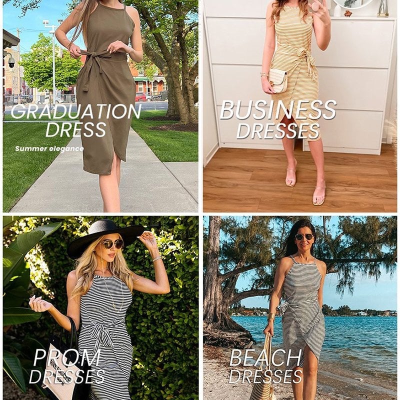 🔥2023 Hot Sale 😊Casual Sleeveless Striped Midi Dresses(49% OFF🎉)